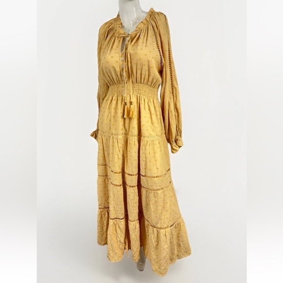 Vici Dresses & Skirts - Vici Women Sz M Yellow Long Sleeve Tiered Maxi Dress Victorian Long Sleeve Boho